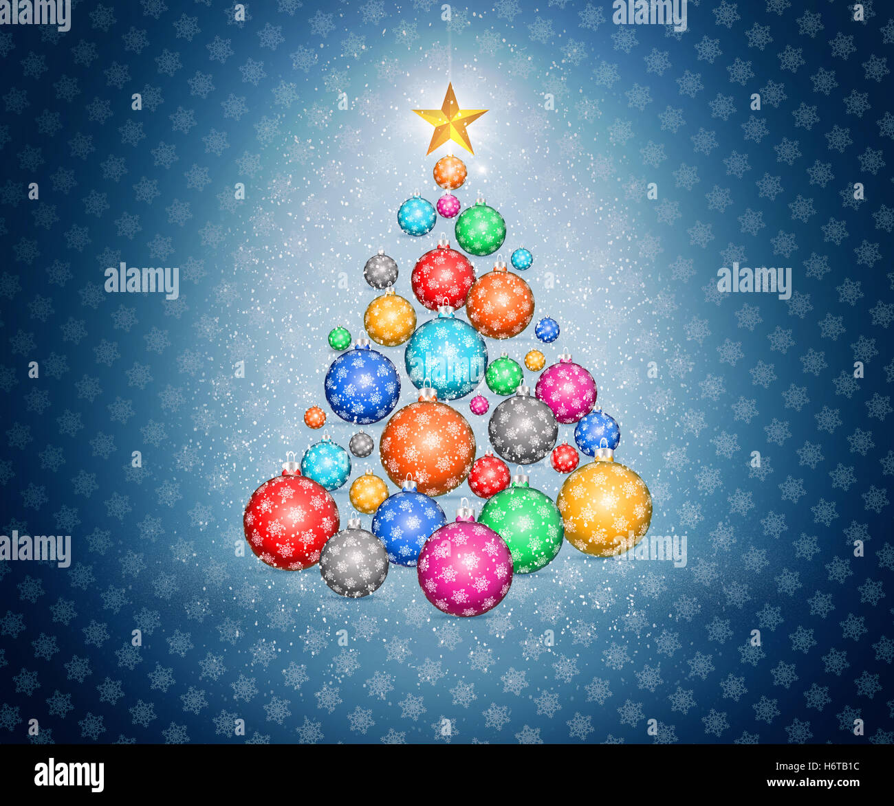 Jeu de boules multicolores disposés en forme d'un arbre de Noël. 3D illustration pour les vacances d'hiver. Banque D'Images