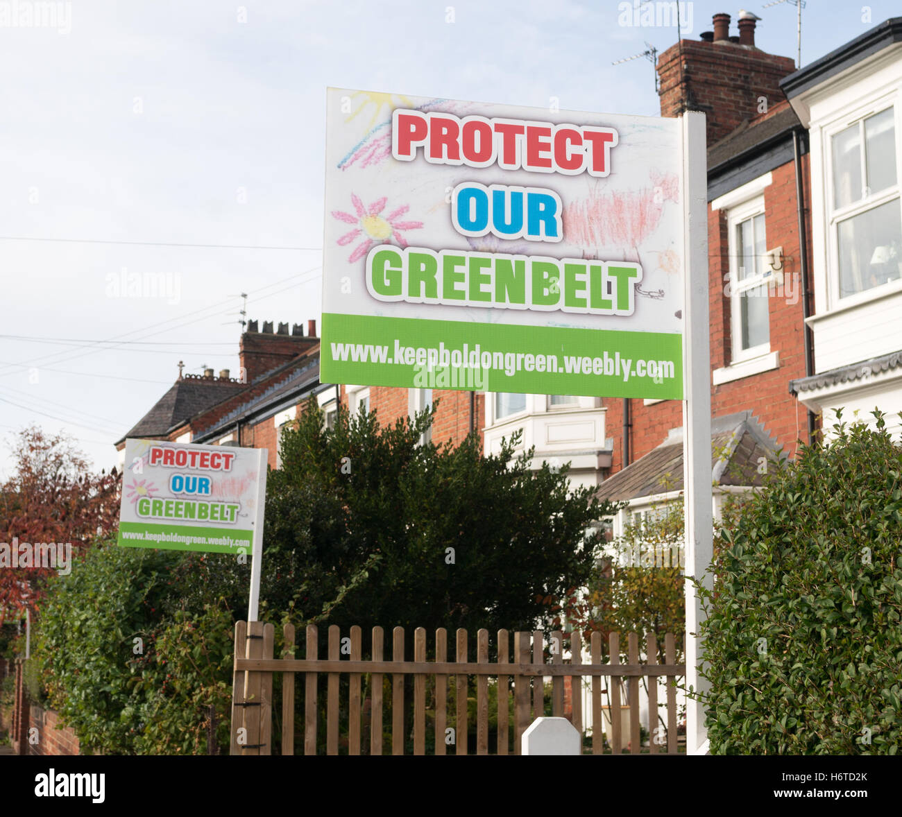 Protéger nos signes Greenbelt, vu dans l'Est de Boldon, Tyne and Wear, England, UK Banque D'Images