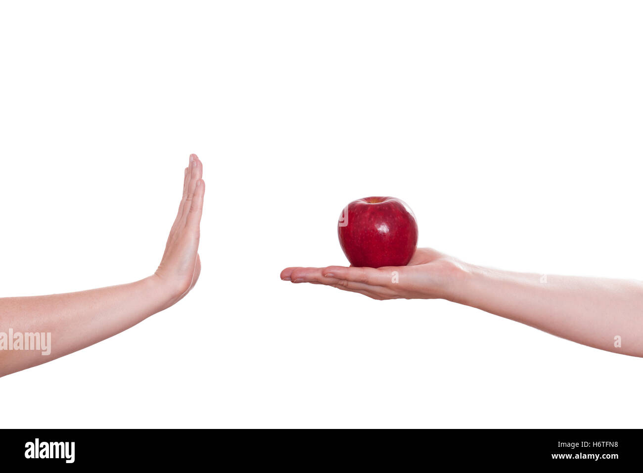 Aliment alimentaire pommes fruits main mains toile fond Le refus d'Apple offre une résistance en option refus refuser résister deux rouge Banque D'Images