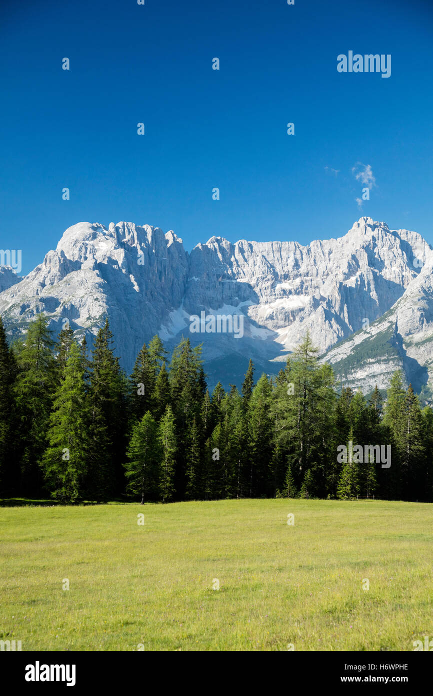 Monte Cristallo vu de près de Misurina, Dolomites de Sexten, Tyrol du Sud, Italie. Banque D'Images