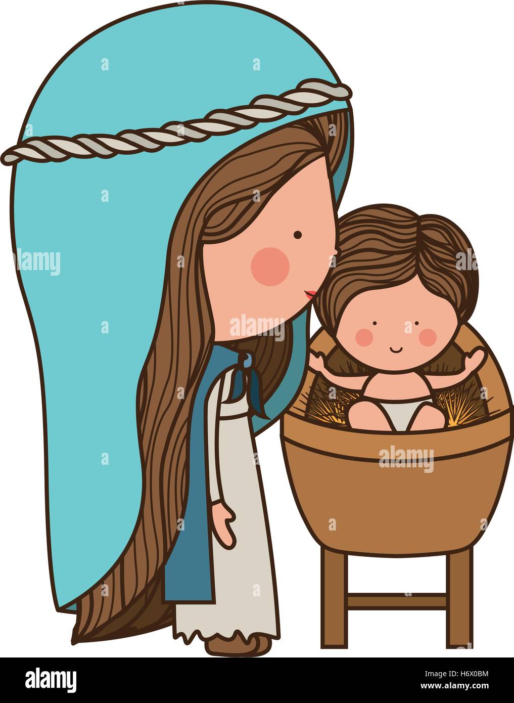 Cartoon vierge Marie femme portant manteau bleu avec bébé Jésus sur fond  blanc. vector illustration Image Vectorielle Stock - Alamy
