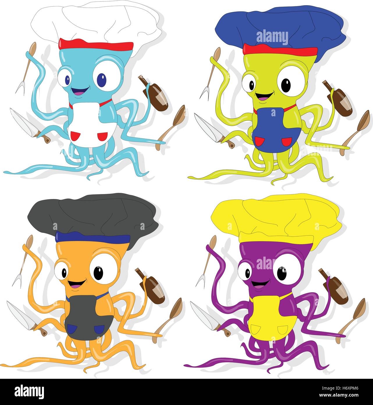 Funny cartoon octopus dans cook chef hat . Pour des fruits de mer restaurant Illustration de Vecteur