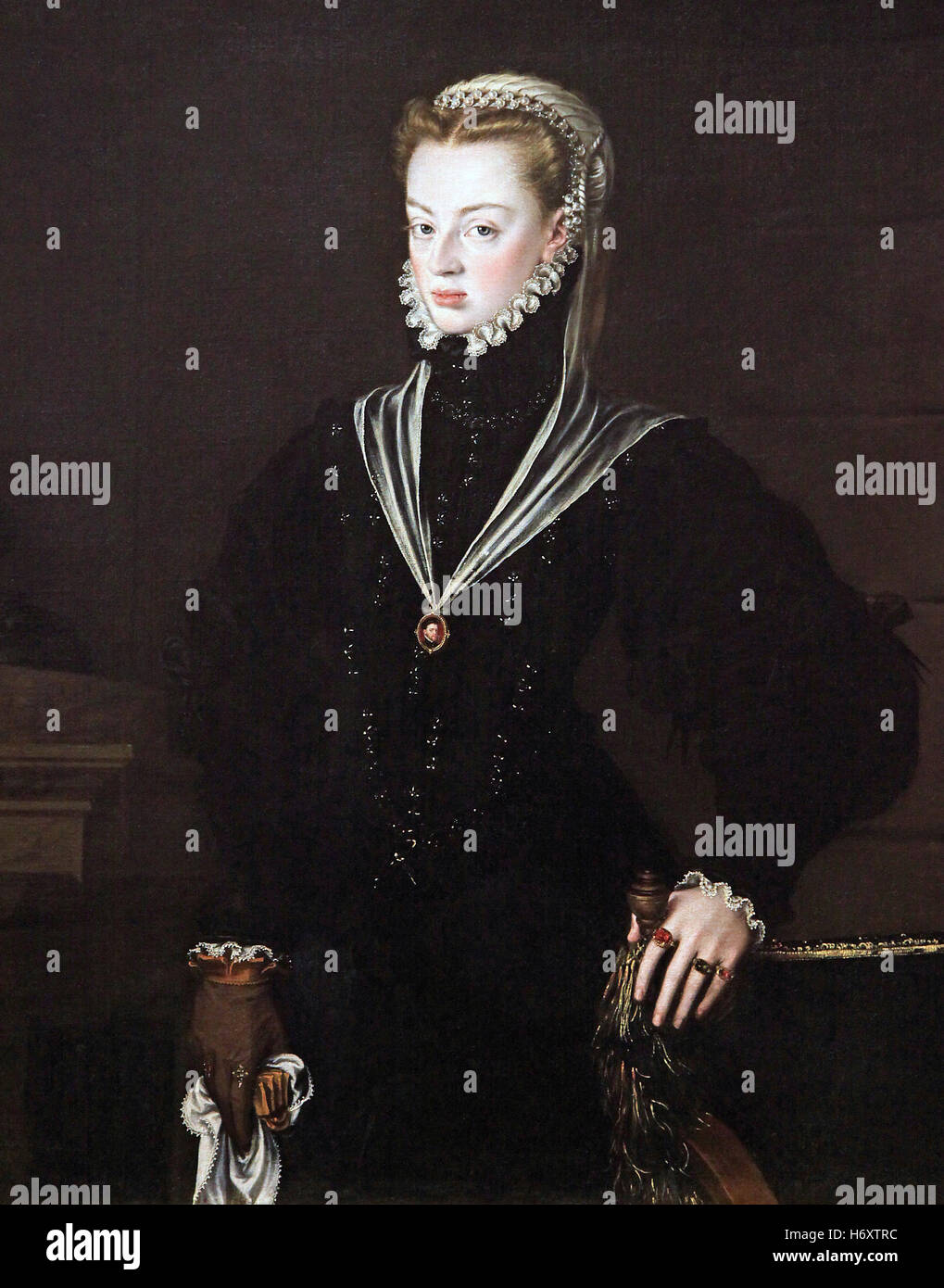 Portrait de Juana d'Autriche Princesse du Portugal 1557 par Alonso Sanchez Coello 1531-1588.Portrait ibérique peintre de la Renaissance espagnole, portugaise Banque D'Images