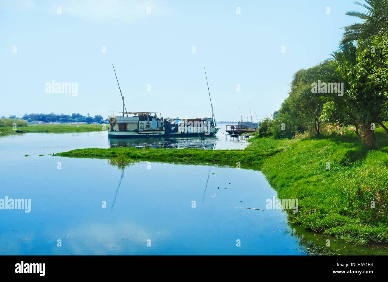 L'île de banane à Louxor est le lieu touristique populaire avec de grands jardins ombragés et ferme de bananes, de l'Égypte. Banque D'Images