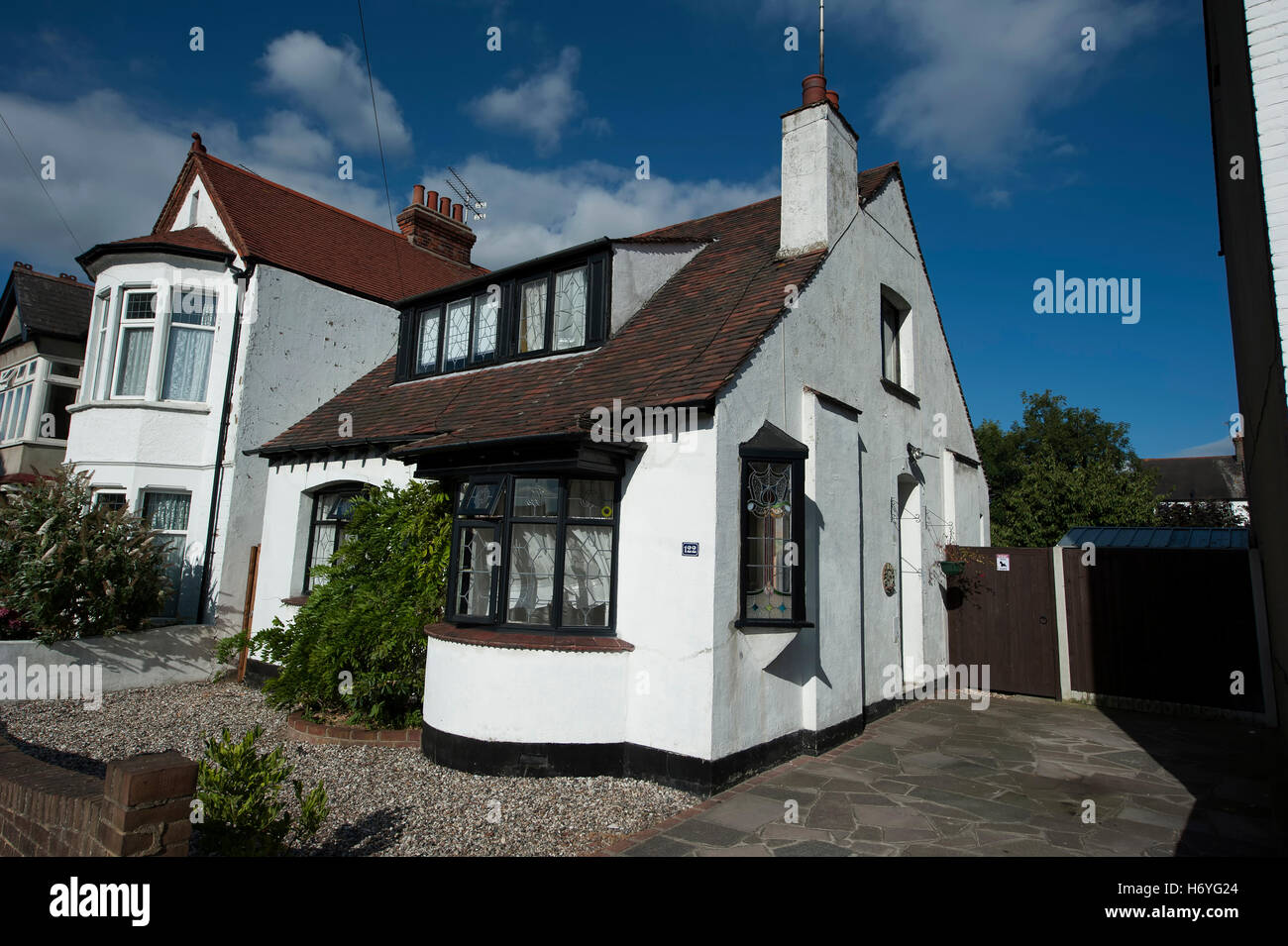 Bungalow, Leigham court Drive, Leigh-on-Sea, Essex, Angleterre, Royaume-Uni où David Hodges est né. Banque D'Images