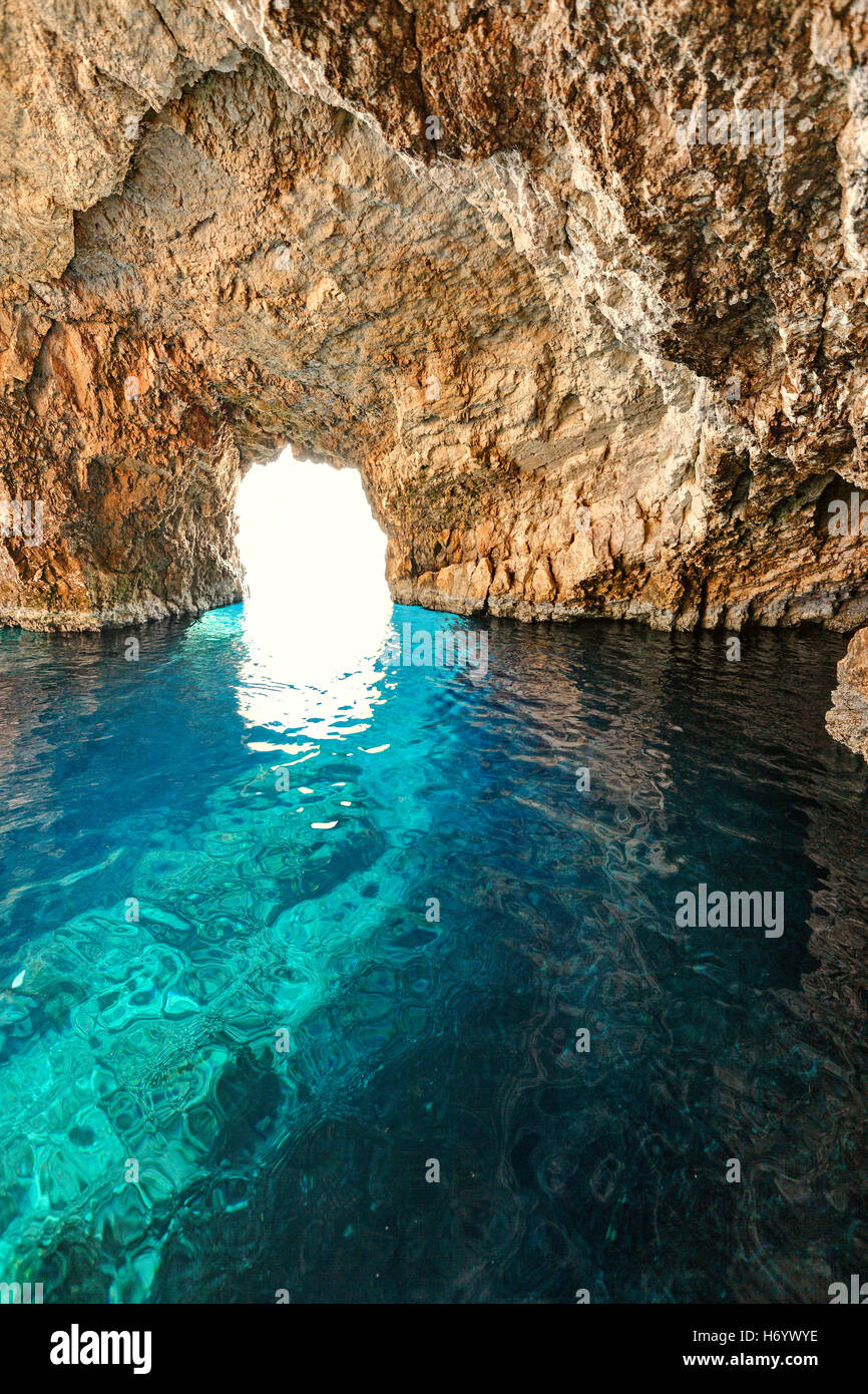 Les célèbres Grottes Blue dans l'île de Zakynthos, Grèce Banque D'Images