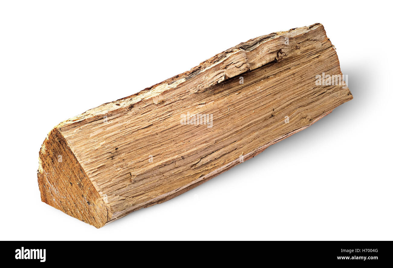 Seul tronc de bois horizontalement isolé sur fond blanc Banque D'Images