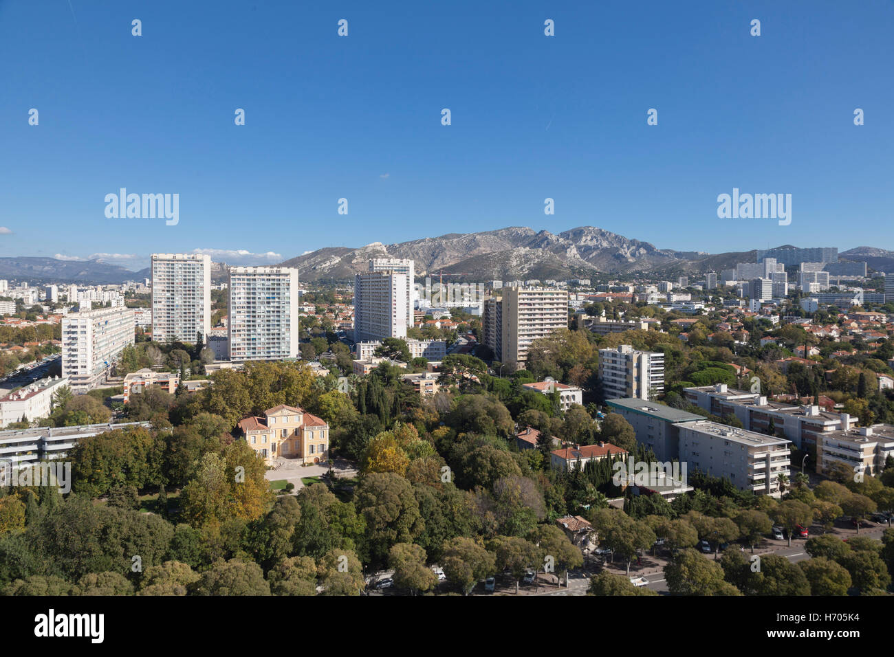 Vue de l'Unite d'habitation, Marseille, France, Architecte : Le Corbusier, 1952 Banque D'Images