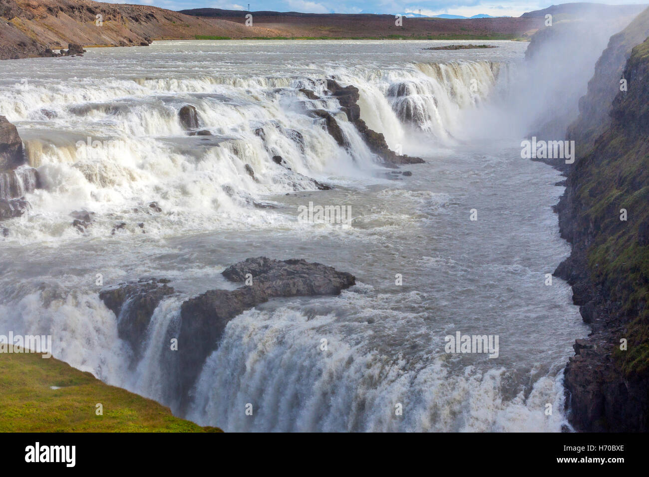 Une vue sur les chutes de Gullfoss, l'Islande. Banque D'Images