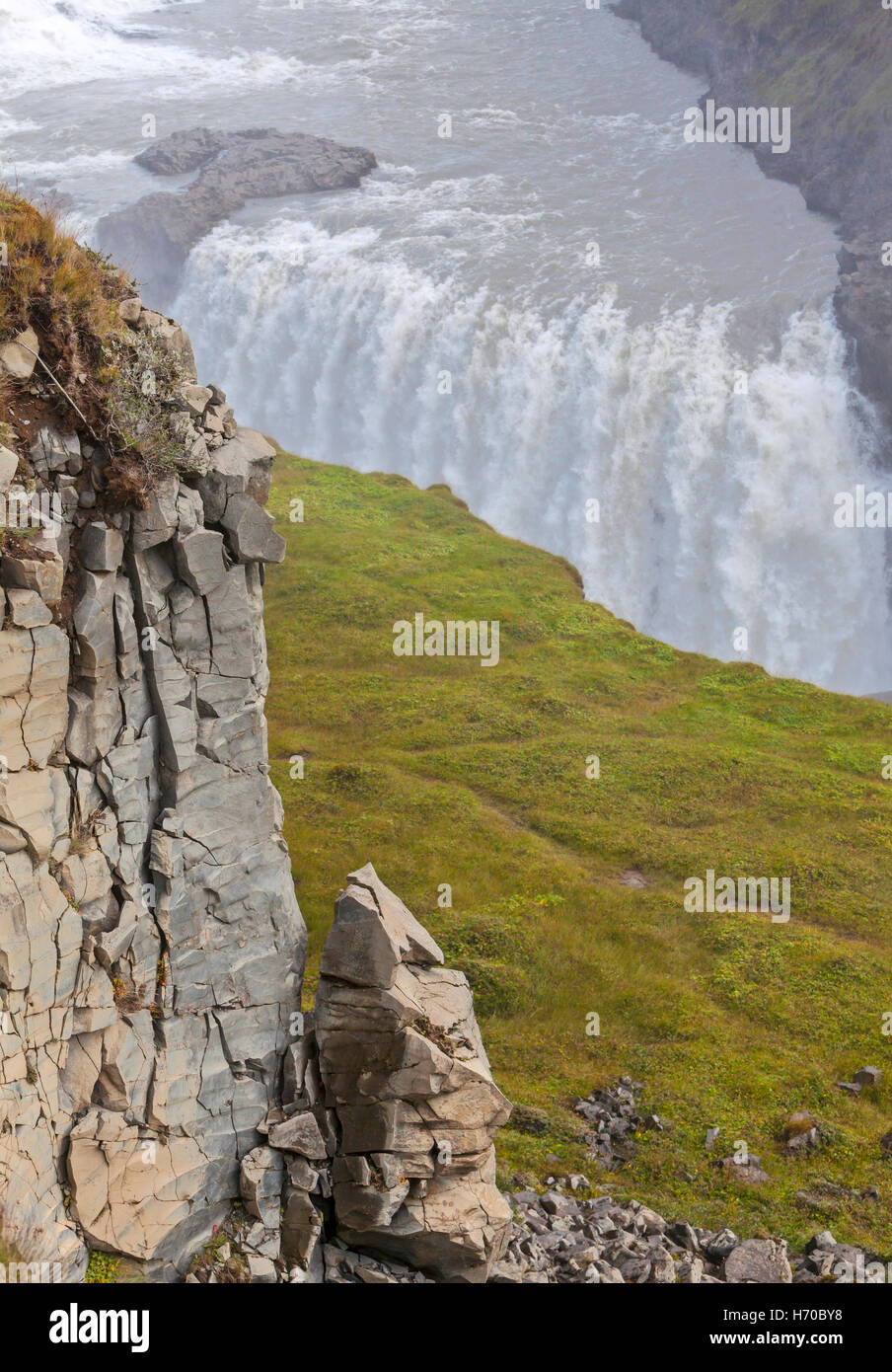 Une vue sur les chutes de Gullfoss, l'Islande. Banque D'Images