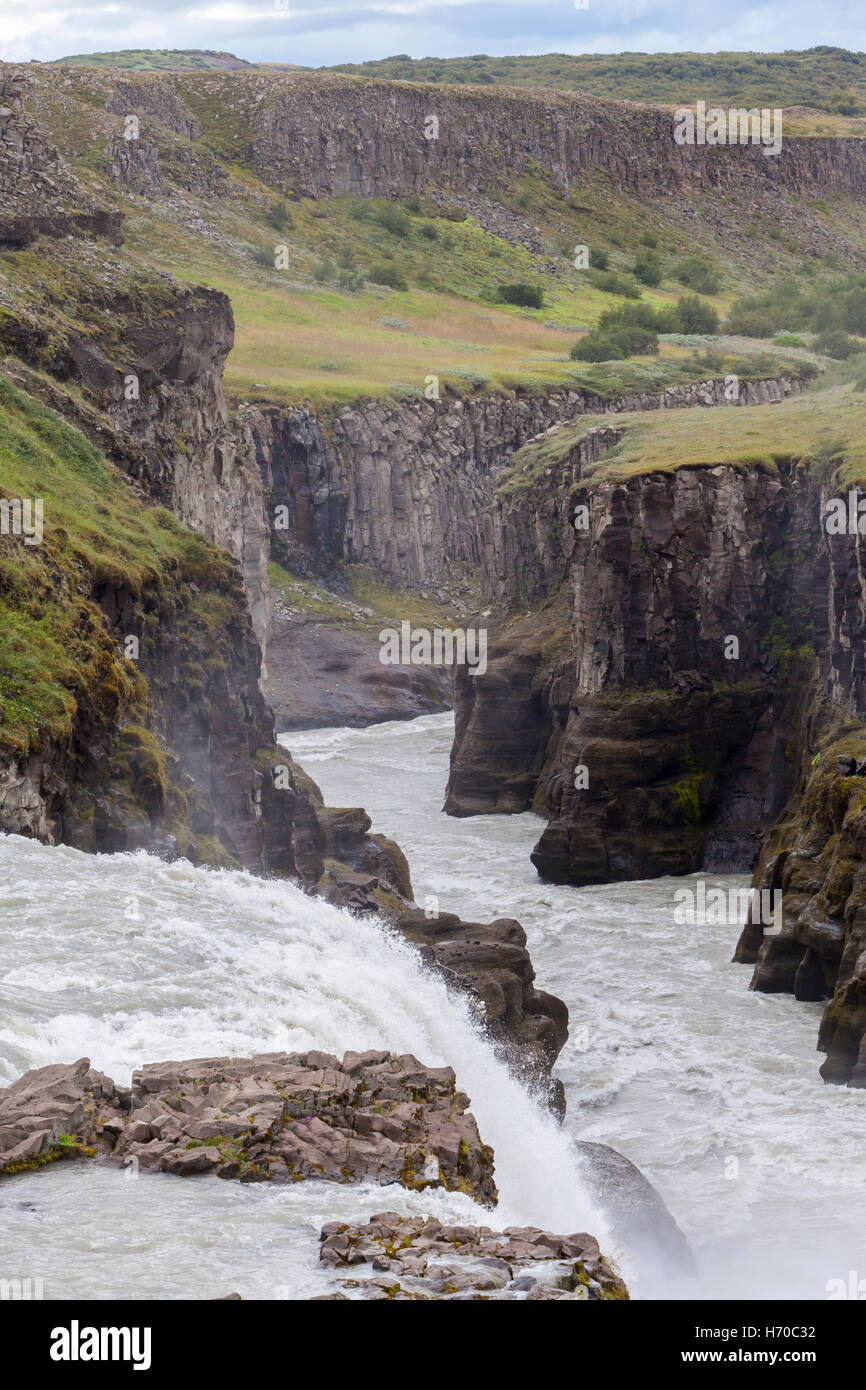 Une vue sur les chutes de Gullfoss, l'Islande. Banque D'Images