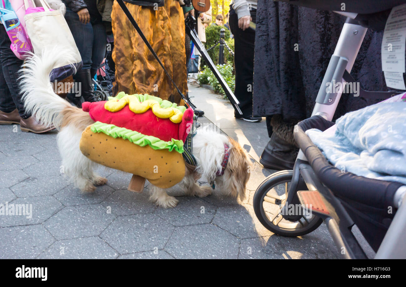 Les participants à Washington Square Park à Greenwich Village à New York Lundi, 31 octobre, 2016 mars dans le Children's Parade Halloween. L'enfant et à la famille annuel défilé sympathique rassemble dans le parc à la fontaine. (© Richard B. Levine) Banque D'Images