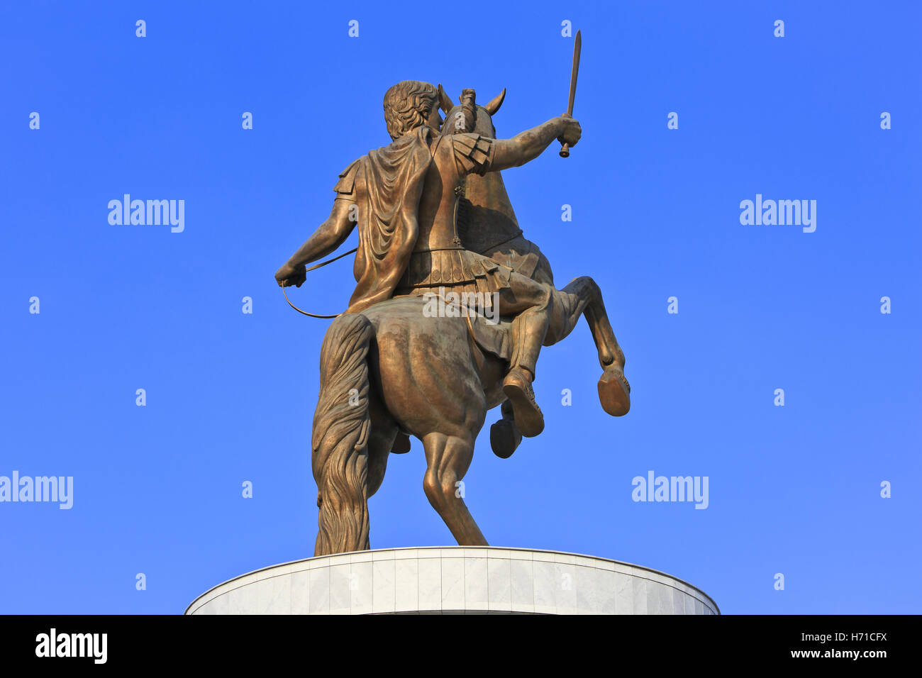 Statue d'Alexandre le Grand (guerrier sur une statue de Cheval) à la place de Macédoine à Skopje, Macédoine Banque D'Images