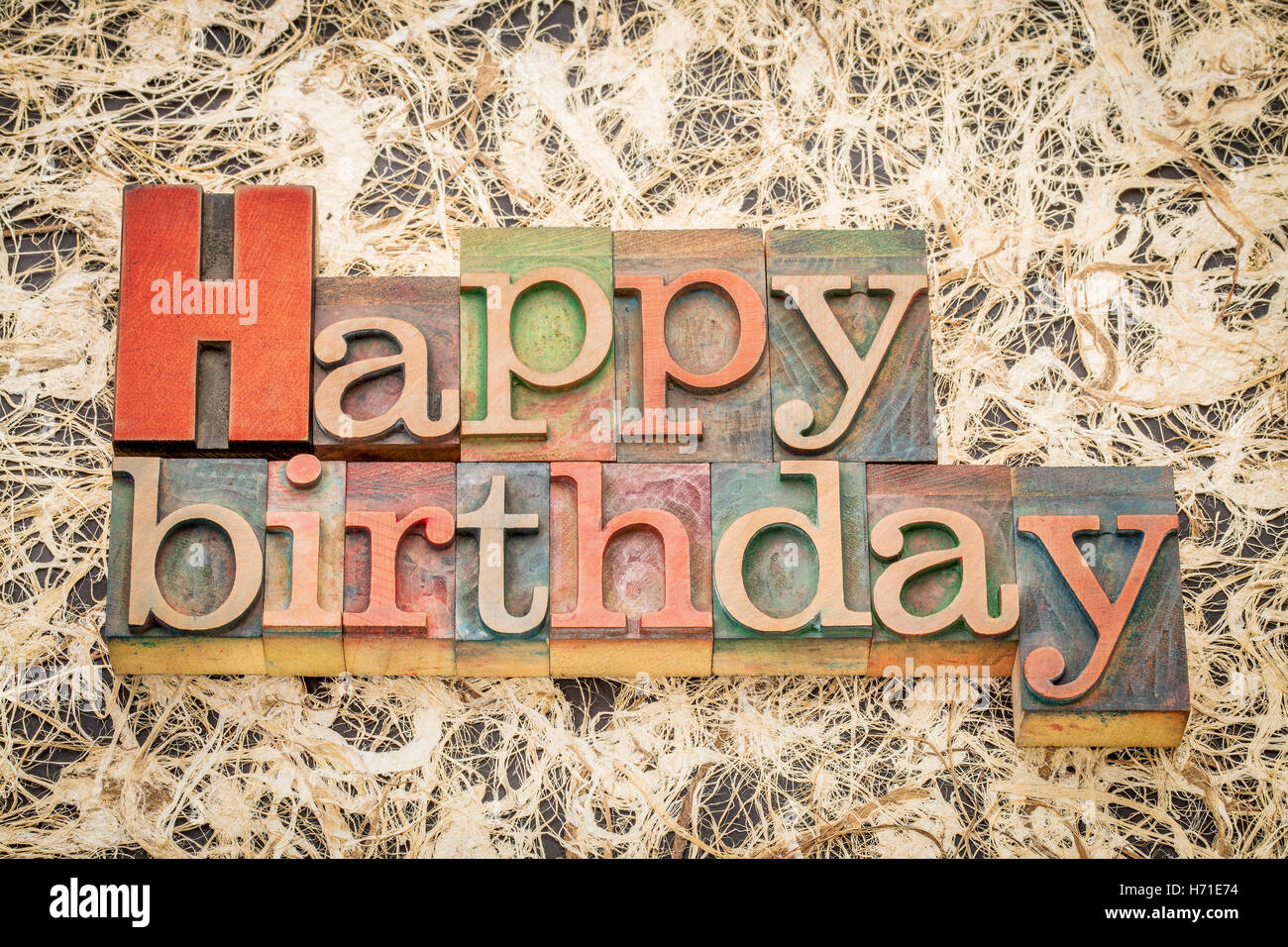 Joyeux Anniversaire Carte De Souhaits Resume En Word Type De Bois Contre La Typographie Papier Amate Photo Stock Alamy