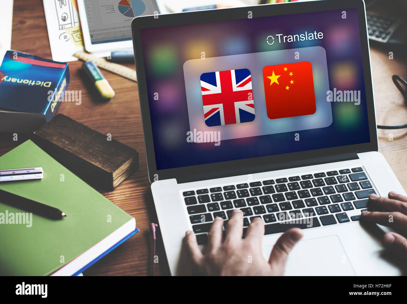 Langues Traduction anglais chinois Concept Application Banque D'Images