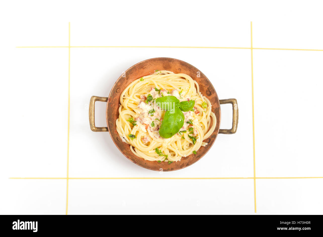Gros plan du Spaghetti carbonara Banque D'Images
