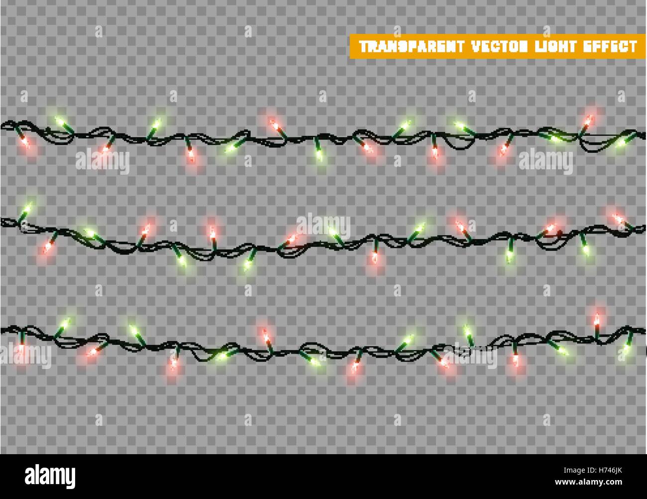 Décorations de Noël, des guirlandes de lumières effets. Éléments de conception vectorielles. Les feux rougeoyants de vœux de Noël carte d Illustration de Vecteur