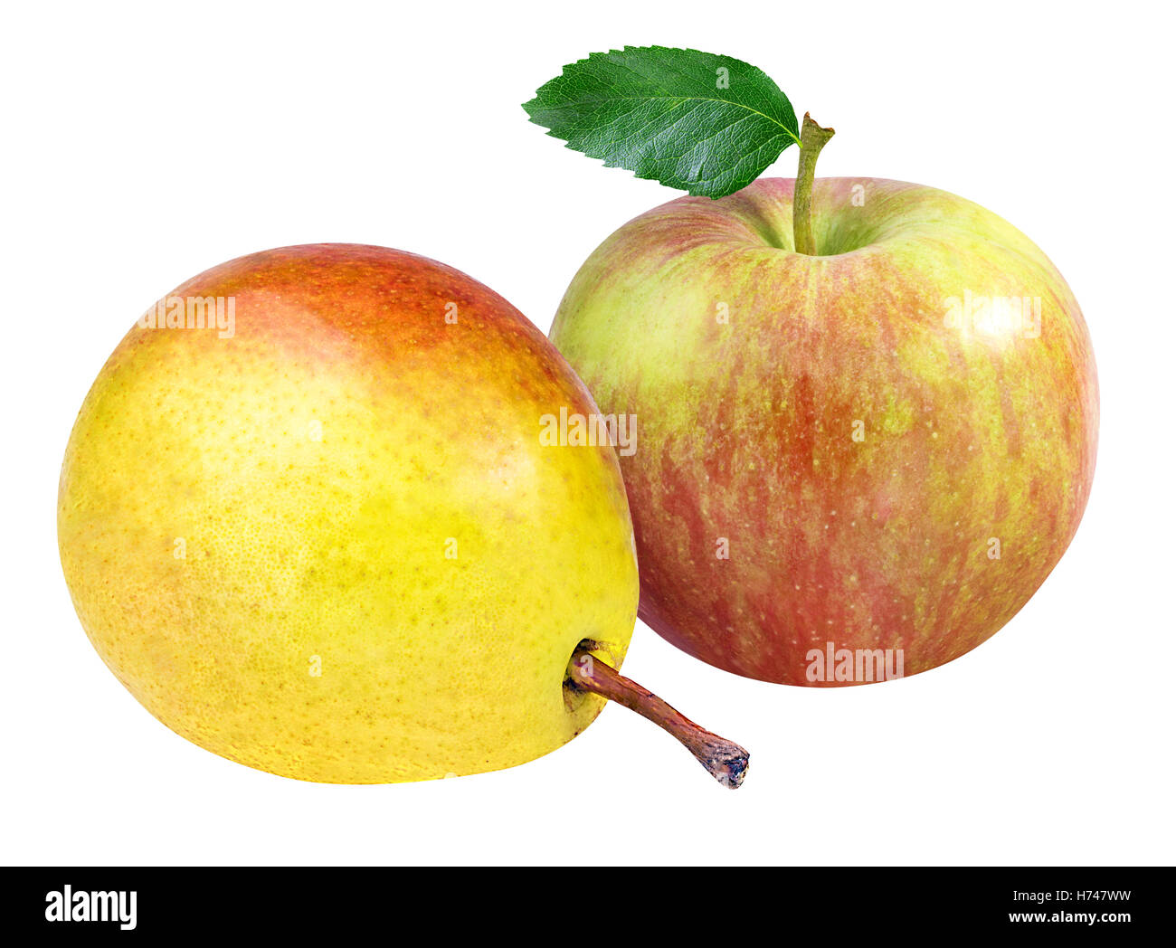 Pomme et poire isolé sur fond blanc Banque D'Images