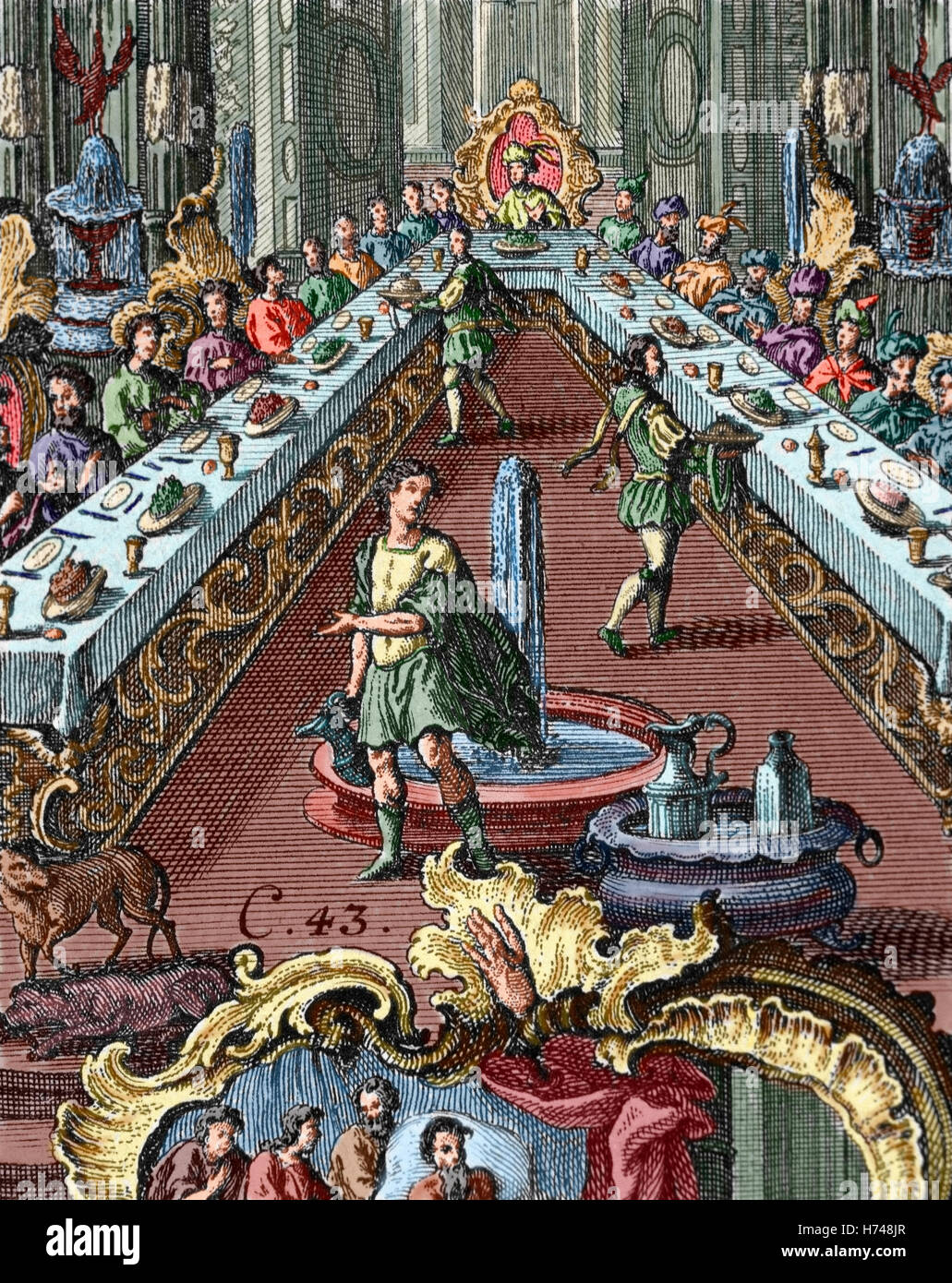 Joseph's banquet en l'honneur de ses frères. Livre de la Genèse. Chapitre 43. La gravure. De couleur. Banque D'Images