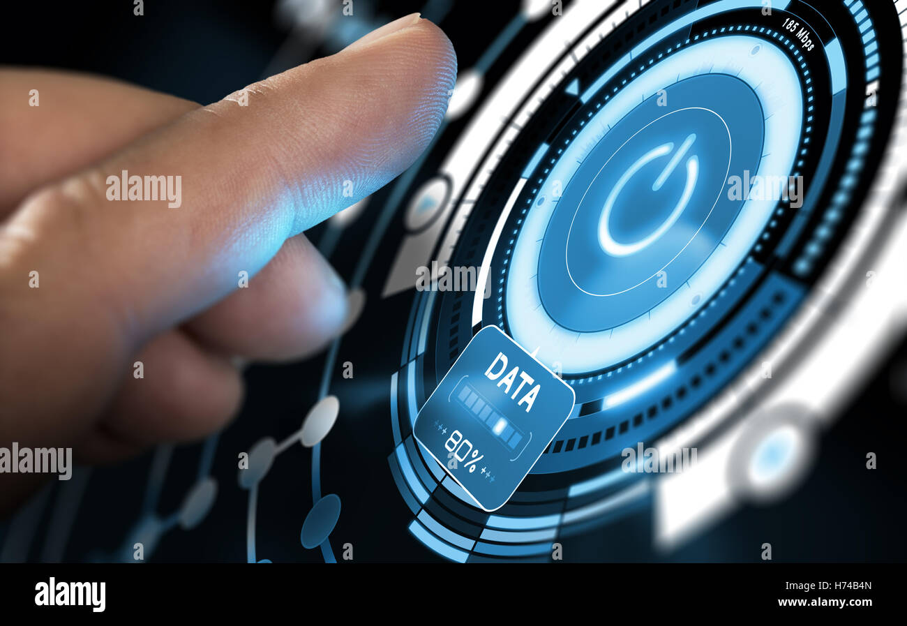 Un fututistic fabricants appuyez sur interface graphique sur un ordinateur de bord. La conception de l'interface moderne avec des tons bleus. Image composite entre une image Banque D'Images