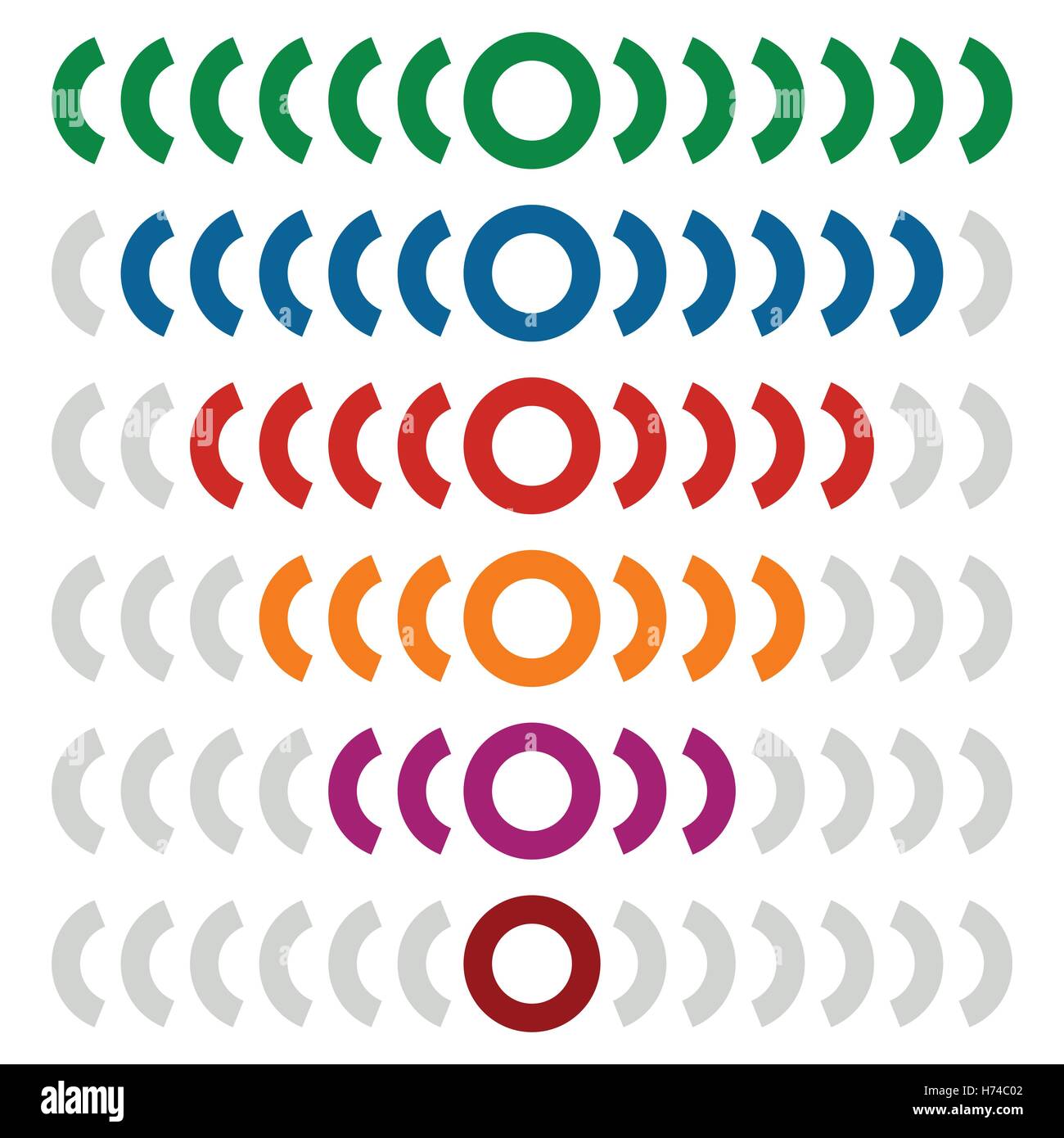 Les indicateurs de niveau de progression horizontale, dans l'ordre - indicateurs de progrès isolated on white Illustration de Vecteur