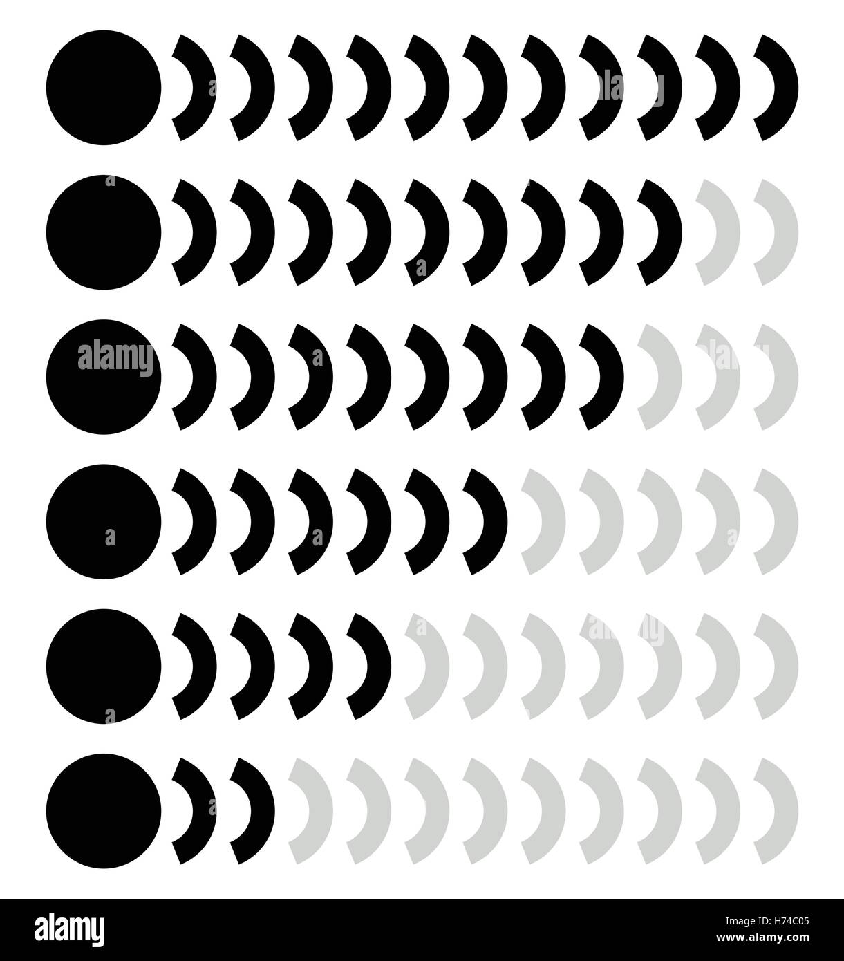Les indicateurs de niveau de progression horizontale, dans l'ordre - indicateurs de progrès isolated on white Illustration de Vecteur