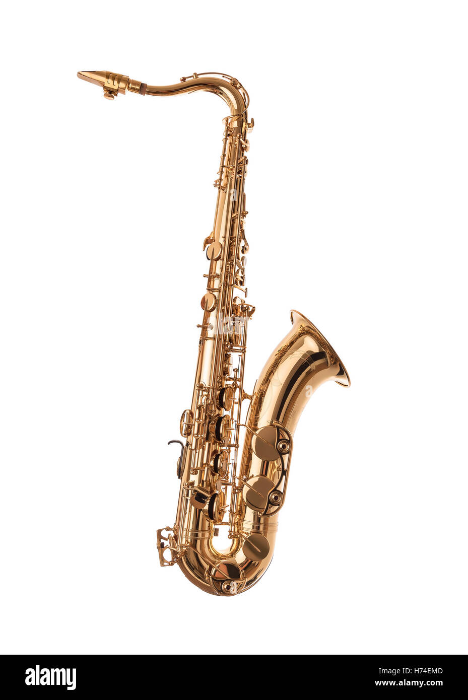 Saxophone or isolé sur blanc. Banque D'Images