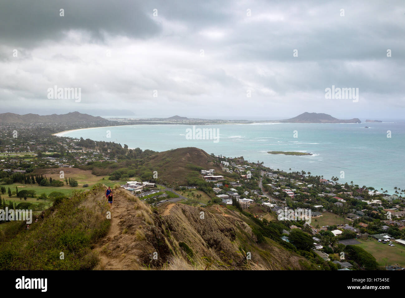 Vue depuis le sentier sur Kailua Bay Casemate, Oahu, Hawaii, USA. Banque D'Images
