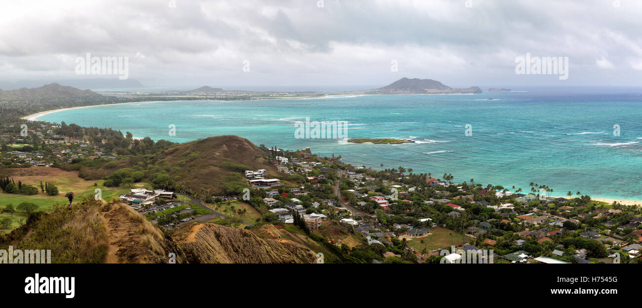 Vue depuis le sentier sur Kailua Bay Casemate, Oahu, Hawaii, USA. Banque D'Images