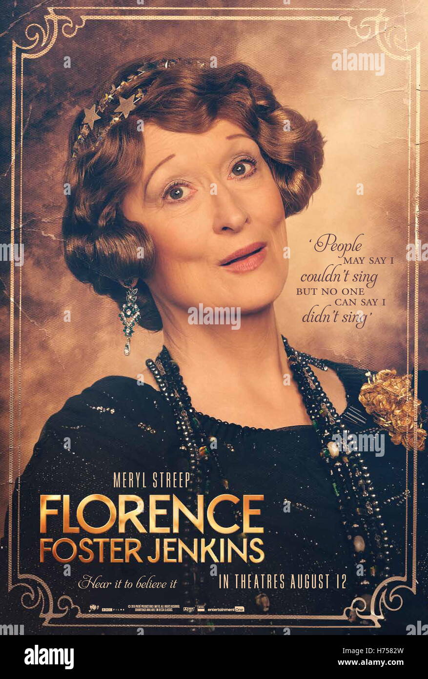 DATE DE SORTIE : Août 12, 2016 TITRE : Florence Foster Jenkins Studio : Paramount Pictures Réalisateur : Stephen Frears Résumé : L'histoire de Florence Foster Jenkins, une héritière de New York qui rêvait de devenir chanteur d'opéra, en dépit d'avoir une terrible voix de chant avec : Poster Art (Crédit : c Paramount Pictures/images/) Banque D'Images