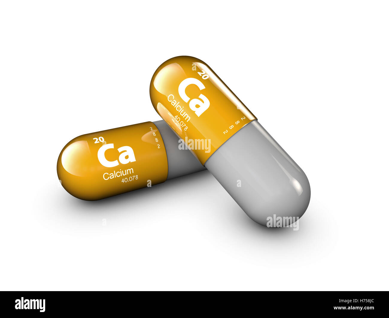 Illustration de calcium minéral. Drop Brillant comprimé capsule et complexe de vitamines. Vie saine supplément alimentaire médicale. Banque D'Images