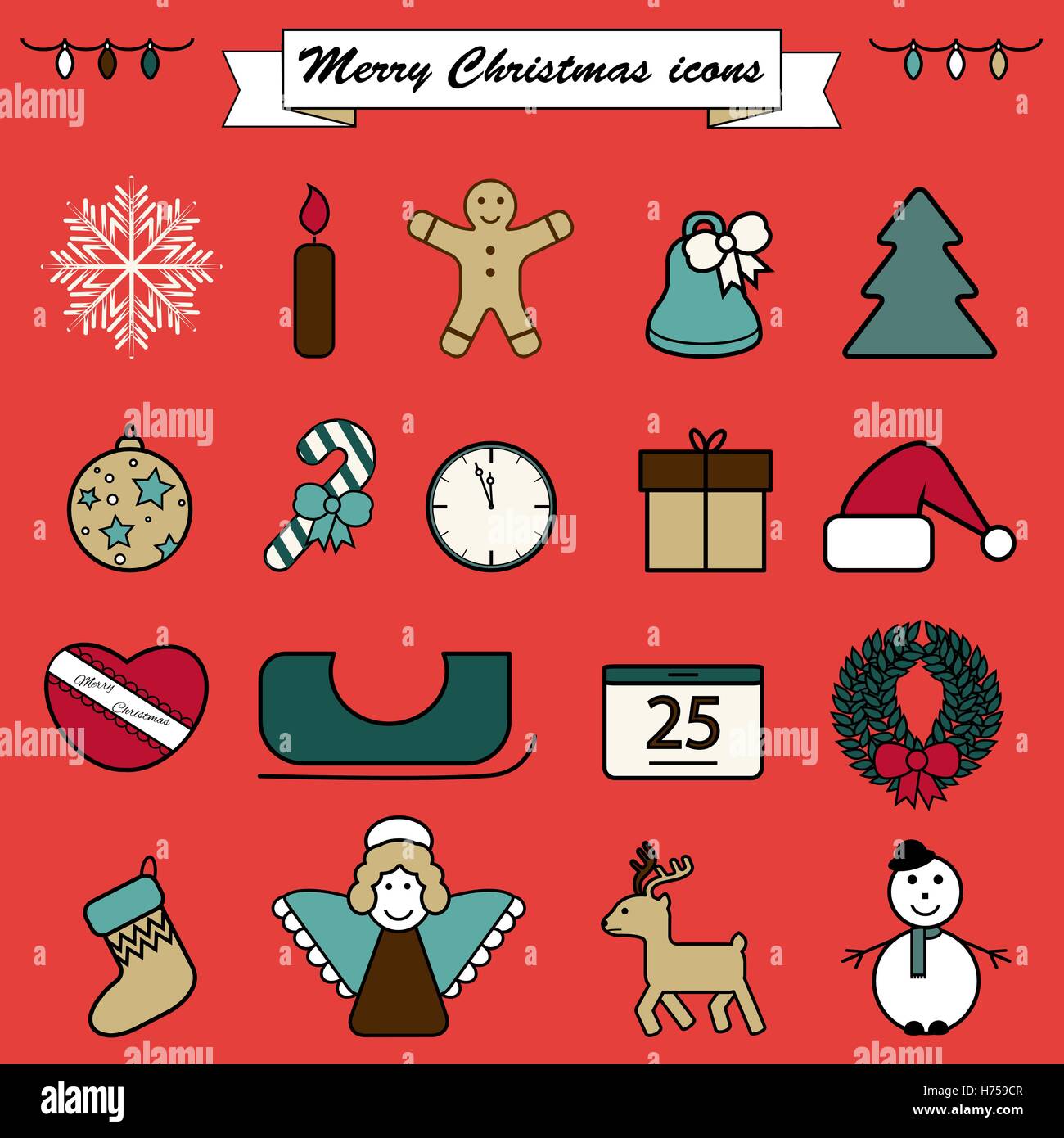 Ensemble d'icônes de Noël isolé en ligne Illustration de Vecteur