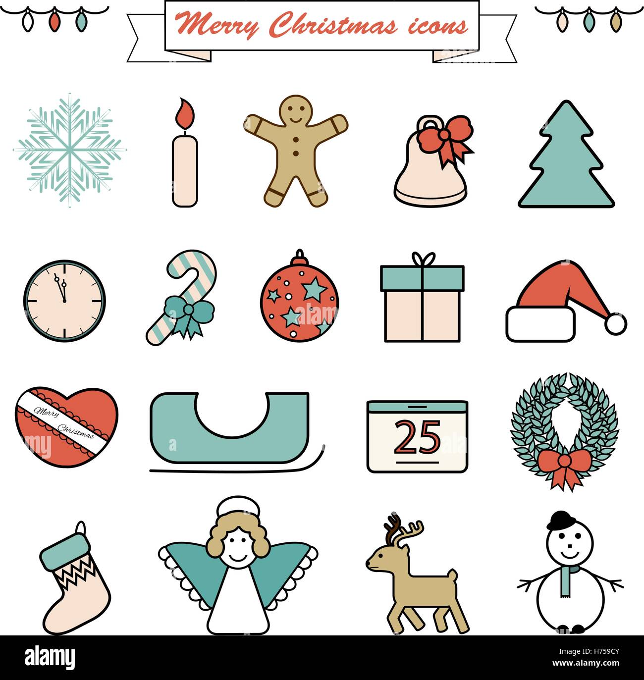 Ensemble d'icônes de Noël isolé en ligne Illustration de Vecteur
