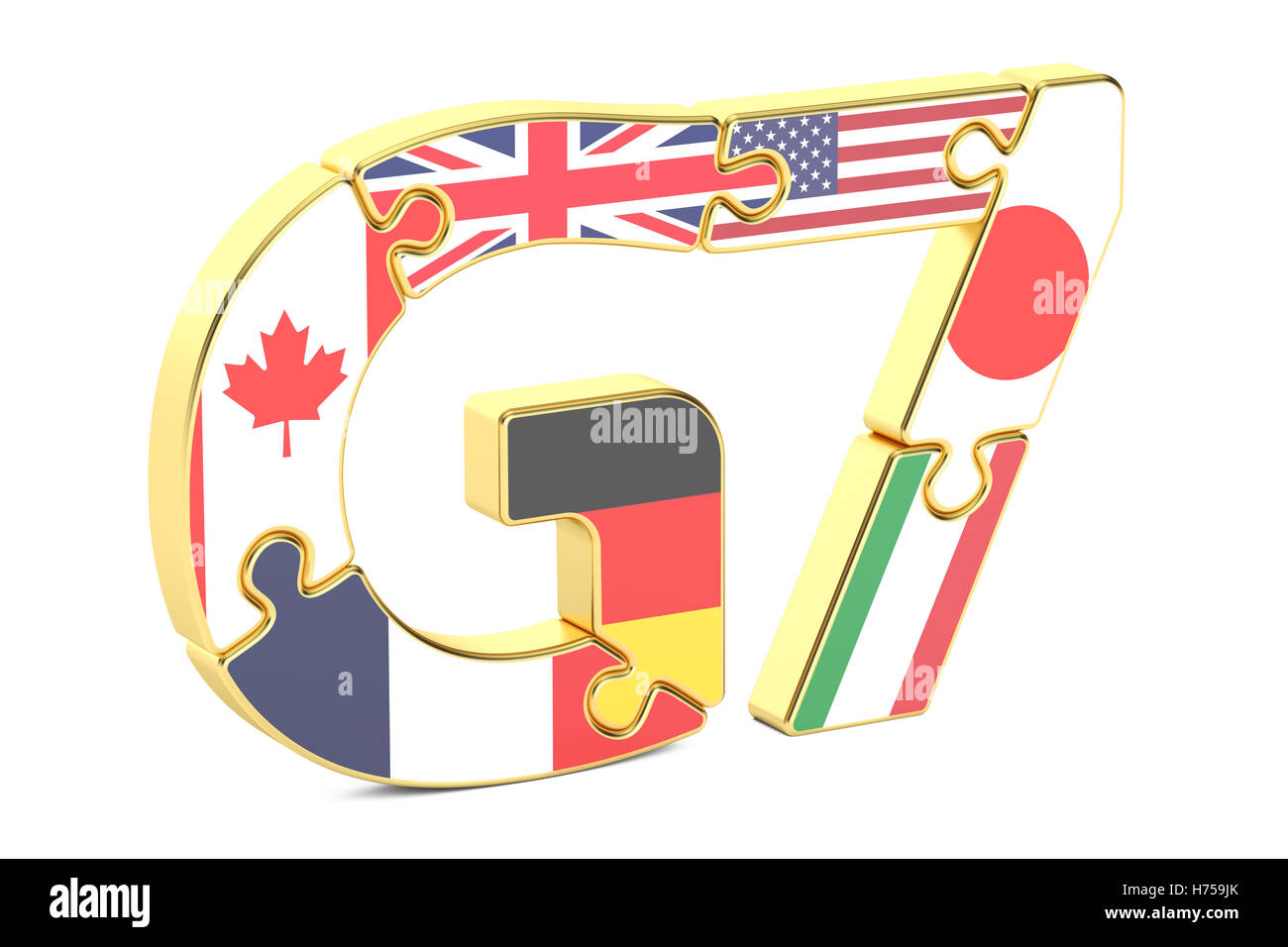 Concept G7, rendu 3D isolé sur fond blanc Banque D'Images