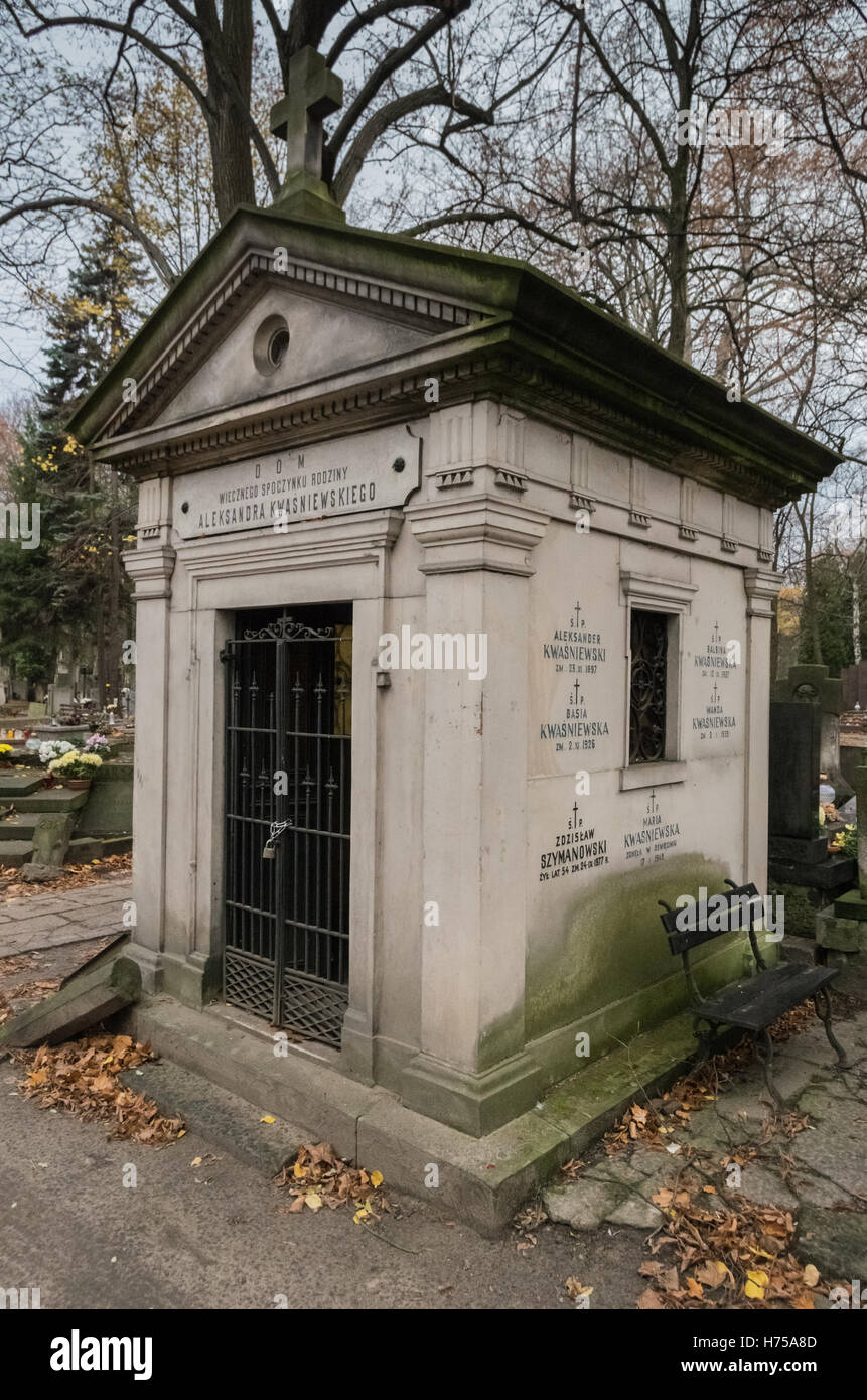 Tombe de la famille Aleksander Kwaśniewski, cimetière de Stare Powązki Powązki, Varsovie, Pologne Banque D'Images