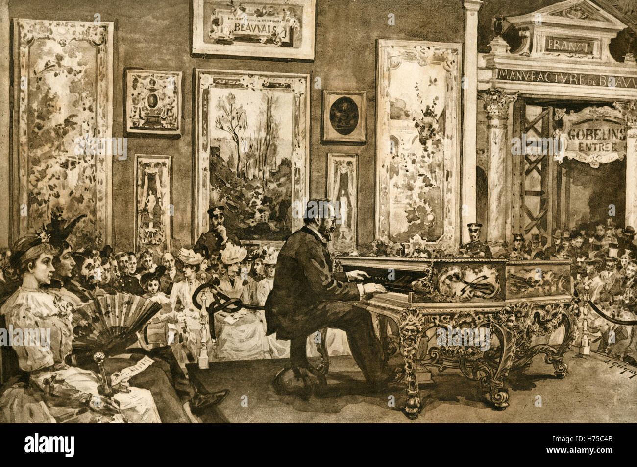 Piano player : Concert à Delaborde, Illustration pour l'Exposition Universelle 1889 Banque D'Images
