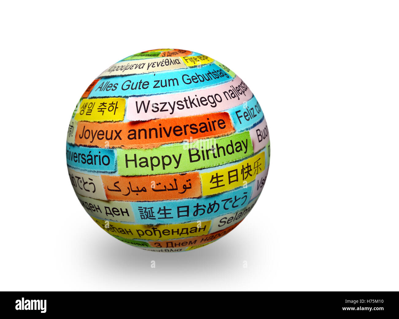 Happy Birtday Nuage de mots imprimés sur du papier de couleur différentes langues Banque D'Images