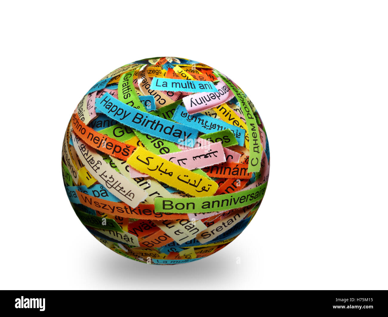 Happy Birtday Nuage de mots imprimés sur du papier de couleur différentes langues Banque D'Images