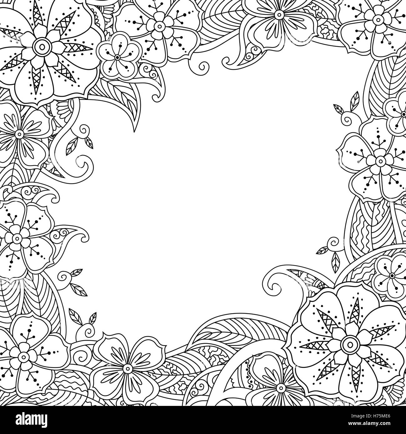 Cadre carré dessiné à la main de fleurs en zentangle style inspiré. Illustration de Vecteur Cadre carré dessiné à la main de fleurs en zentangle style inspiré. Illustration de Vecteur