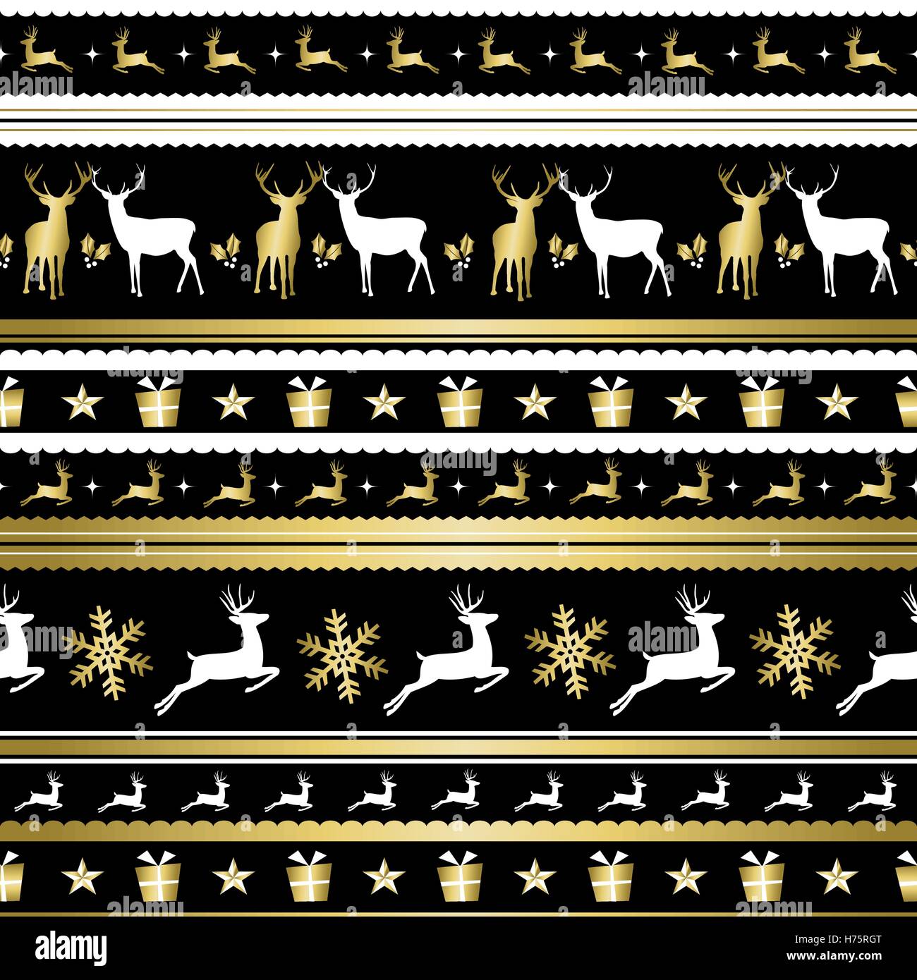 Noël or motif transparent avec maison de décoration : deer silhouettes, boîte cadeau et flocons. Vecteur EPS10. Illustration de Vecteur