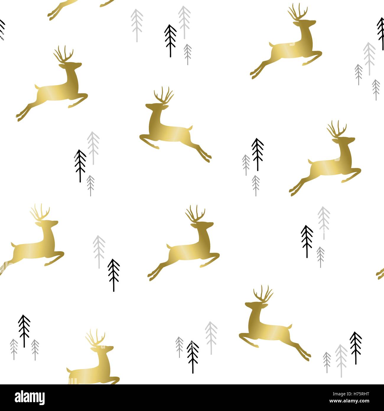 Noël simple motif transparent, avec des silhouettes de cerfs d'or pine tree noël doodle. Vecteur EPS10. Illustration de Vecteur
