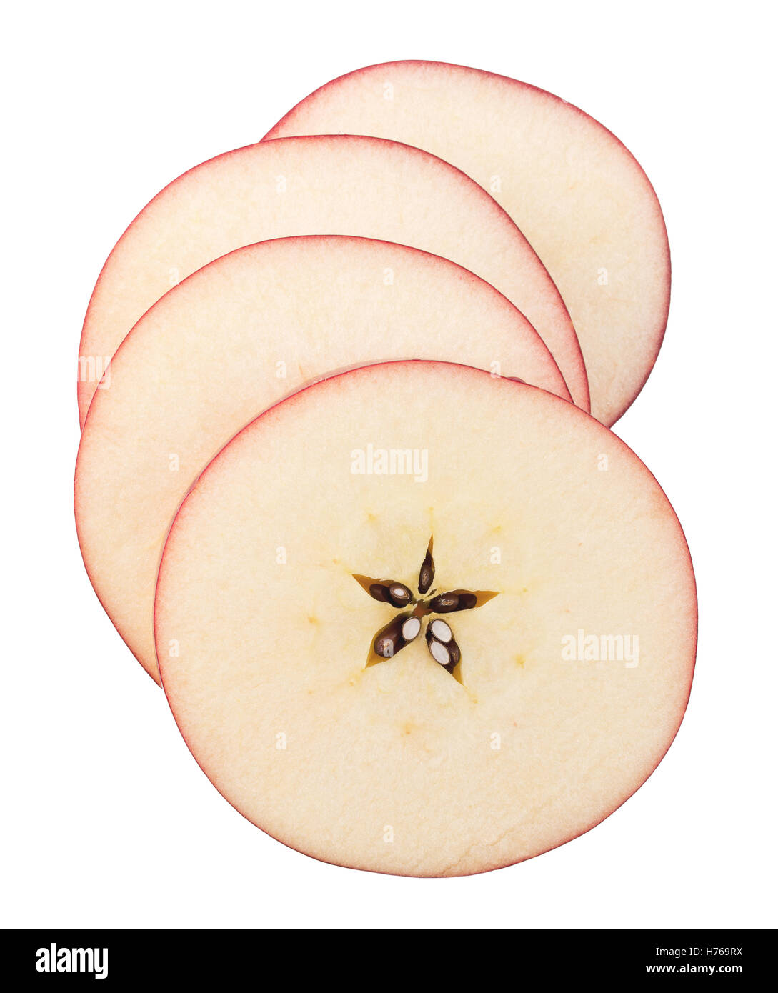 Les tranches de pomme rouge isolé sur fond blanc. Banque D'Images