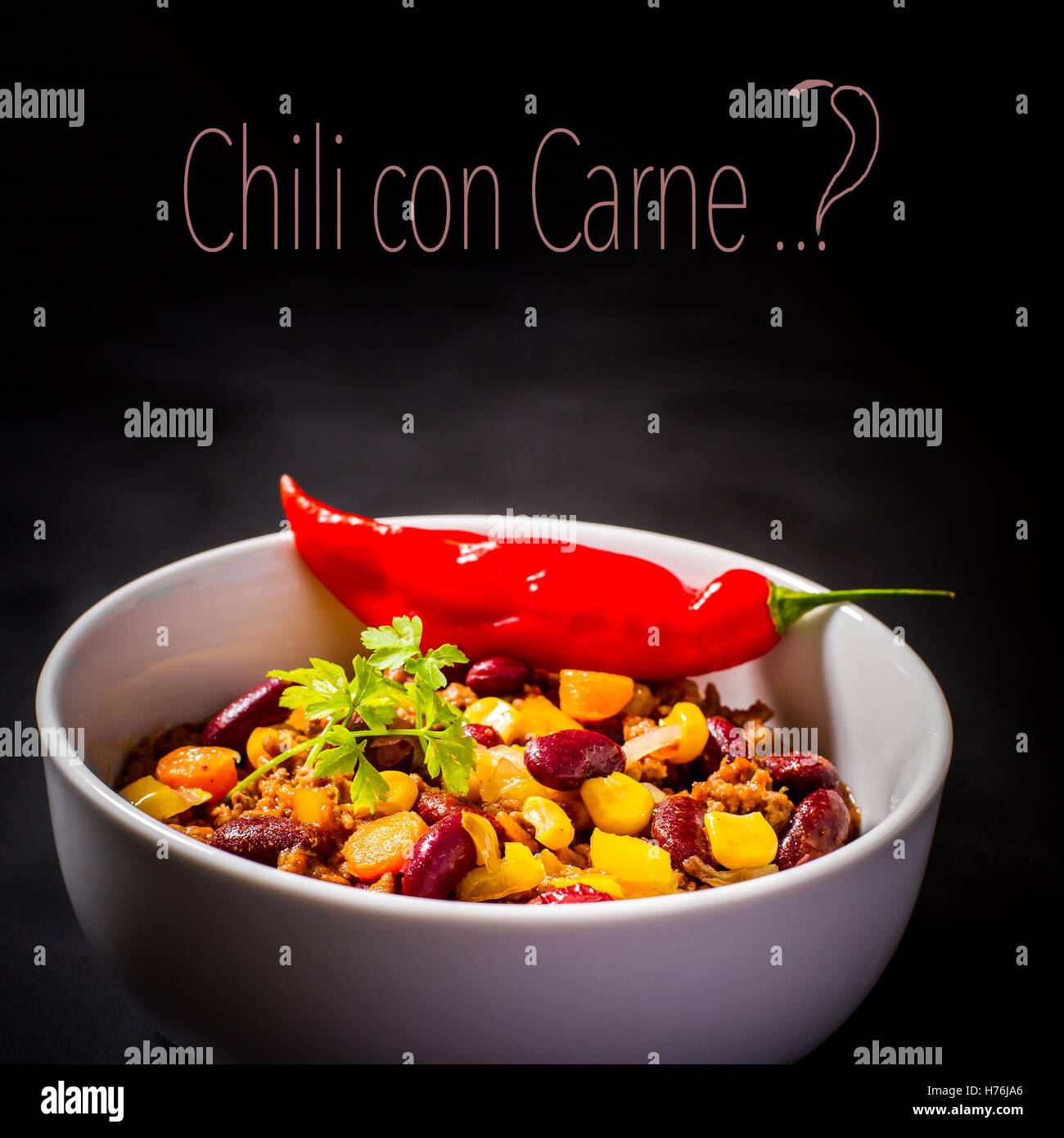 Chili con Carne avec du texte noir sur place Banque D'Images