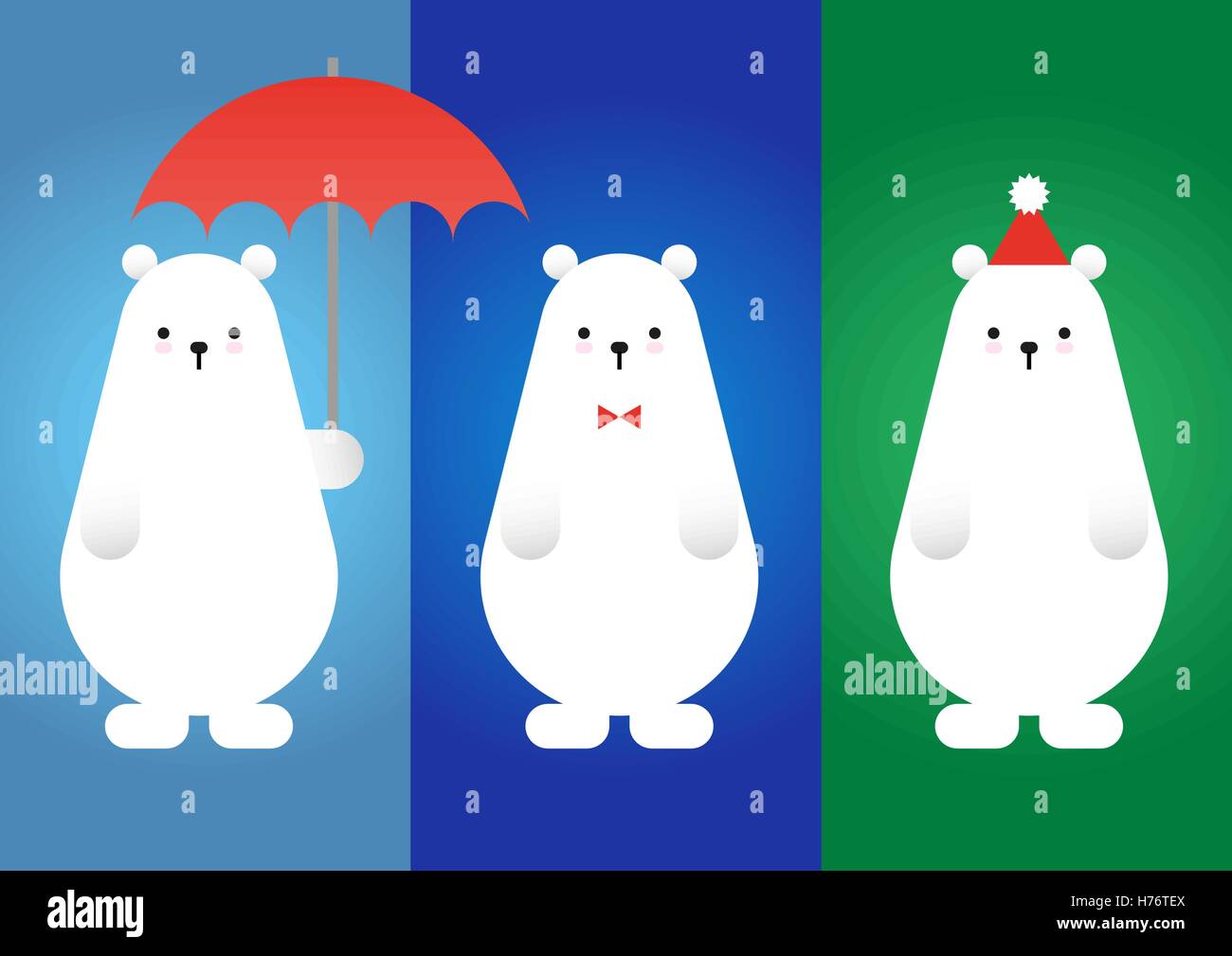 Ensemble d'ours polaire vecteur / ours blanc avec parapluie, noeud papillon et Santa Claus hat et gradient background Illustration de Vecteur