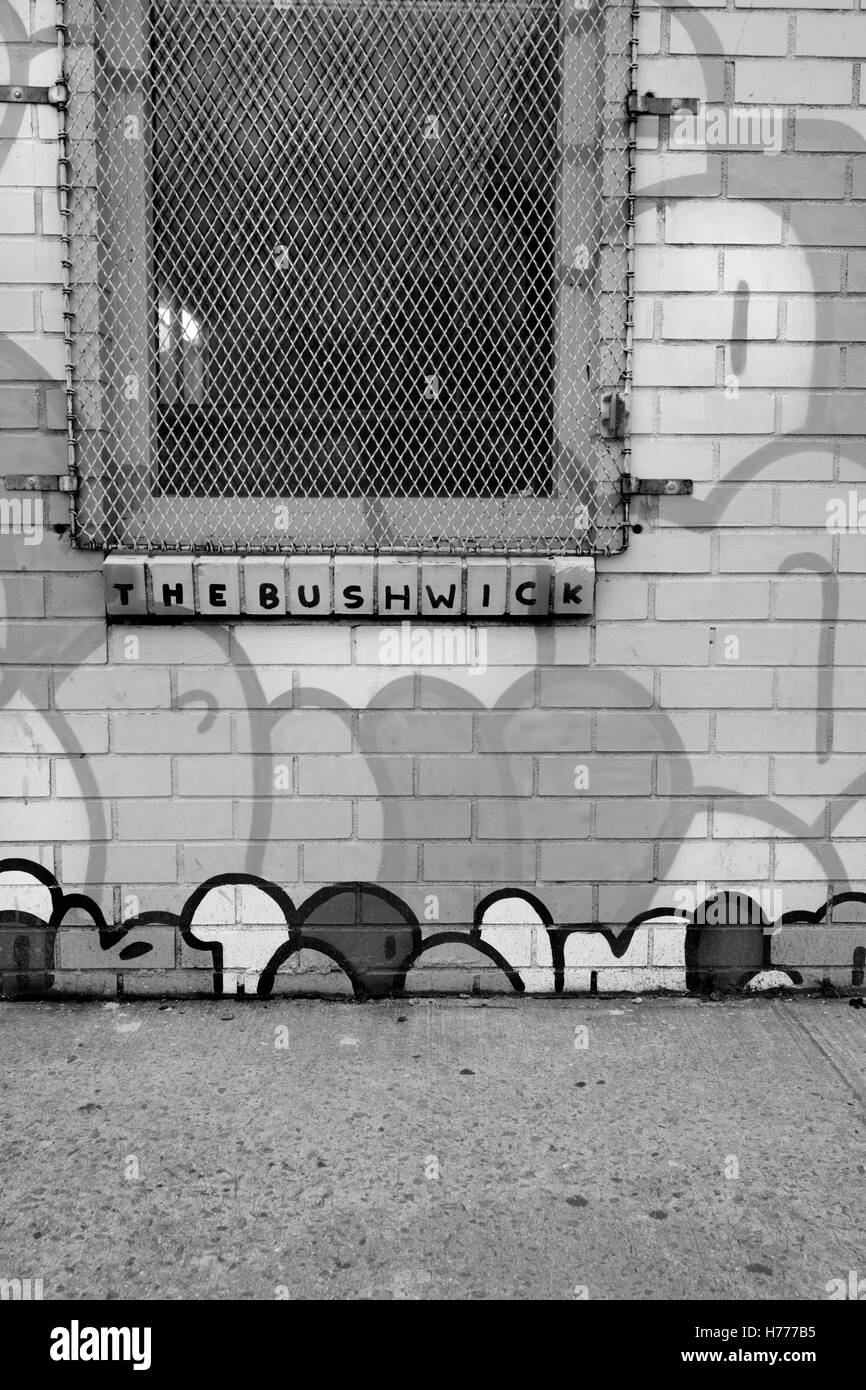 Photo murale Graffiti street art le long Meserole St à l'Est de la section du Nouveau-Brunswick / Williamsburg Brooklyn, New York City, USA Tags et d'une pieuvre Banque D'Images