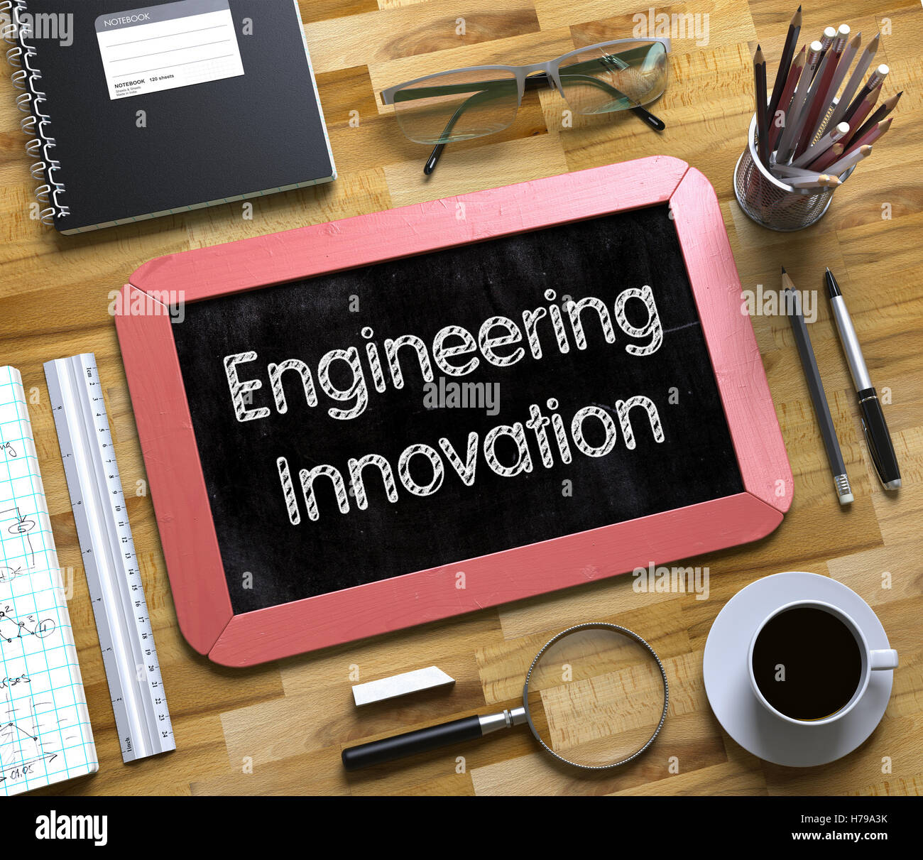L'ingénierie de l'innovation - Texte sur Petit tableau. 3D. Banque D'Images