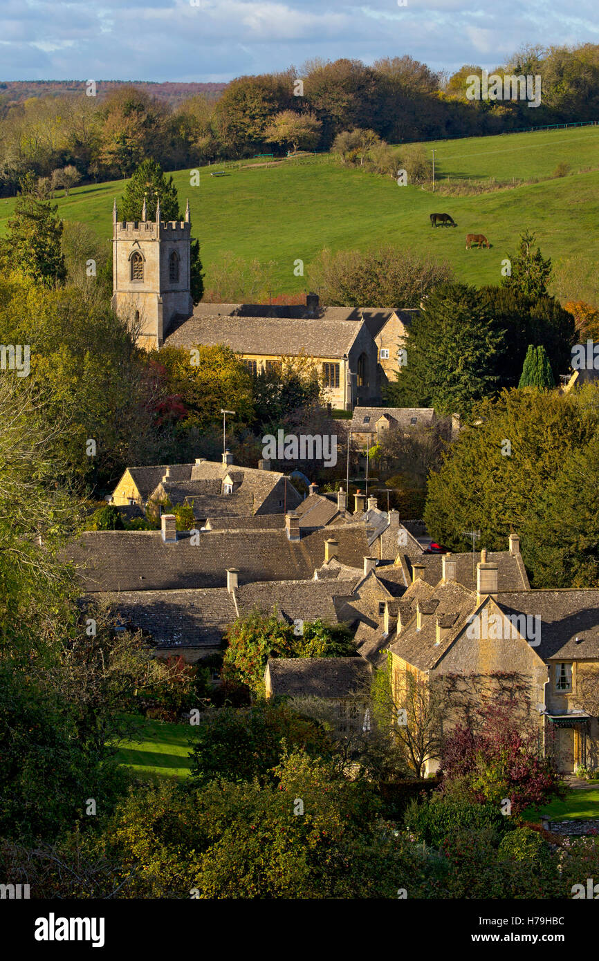 Village de Naunton à l'automne, Cotswolds, Gloucestershire, Angleterre Banque D'Images