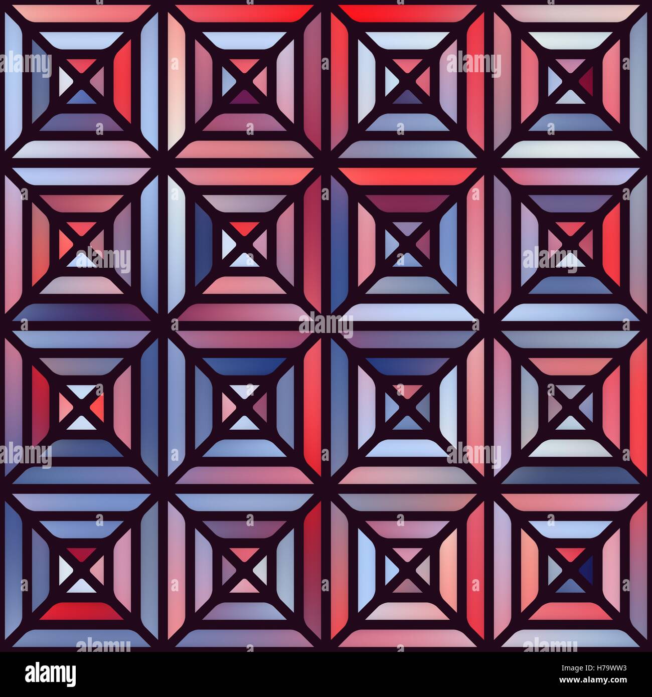 Seamless Vector Mesh Gradient chaussée blocs carrés dans les tons de bleu et rouge avec contour noir Illustration de Vecteur