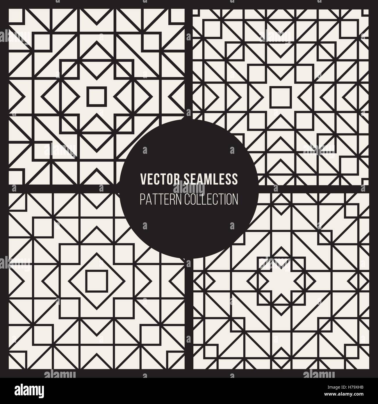 Ensemble de quatre noir et blanc transparent vecteur ligne géométrique Triangle Grille Modèle de blocage Rhombus Illustration de Vecteur