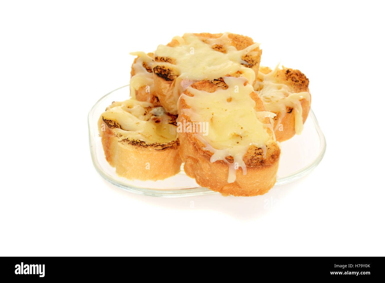 L'ail pain au fromage sur la plaque de verre Banque D'Images